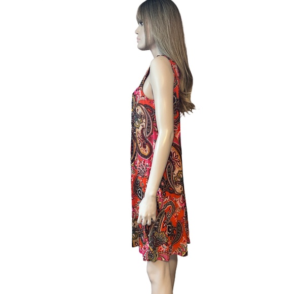 Chetta B Paisley Shift Dress Flowy Colorful Sleeveless Keyhole Shirred Smocked - Picture 8 of 16